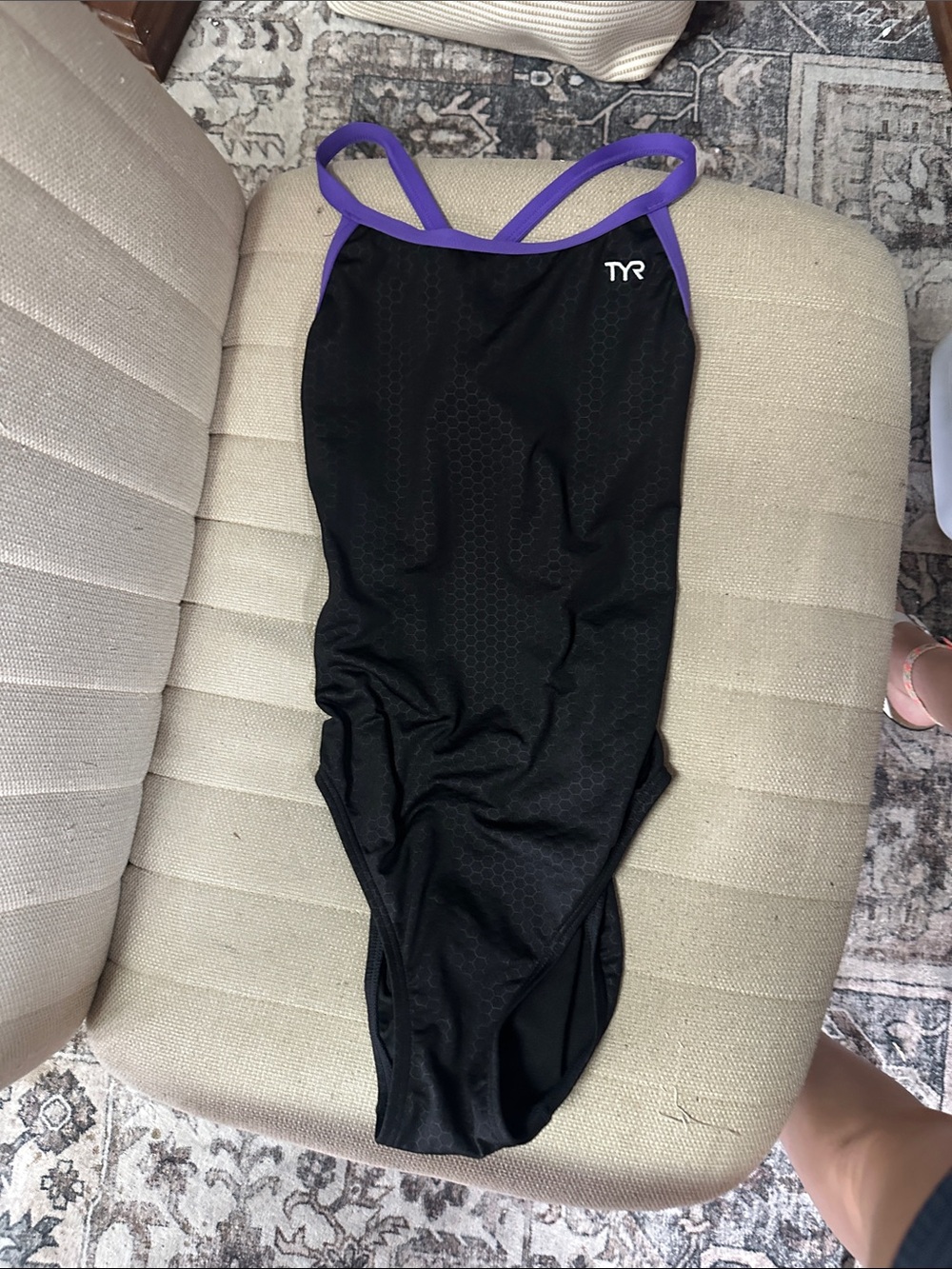 TYR Black One-Piece Swimsuit with Purple Trim